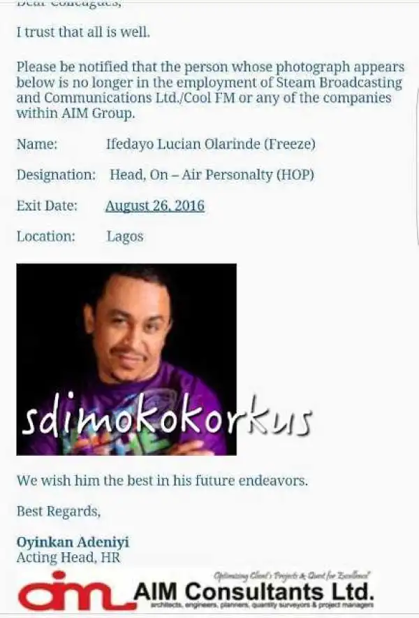 OAP Freeze Has Been Confirmed Sacked... See This!